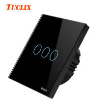 TUCLIX EU/UK Touch Switch LED Wall Light Switch 110-240V 3 Gang 1 Way Waterproof Crystal Tempered Glass Panels black 2024 - buy cheap