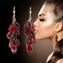 Trendy Handmade Red Crystal Beaded Dangle Drop Long Earrings For Women Wedding Party Christmas Gift Jewelry 2024 - buy cheap