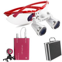 Red Dental Surgical Medical Binocular Loupes 3.5X 420mm Optical Glass Loupe Head Light Clip+Aluminum Box 2024 - buy cheap