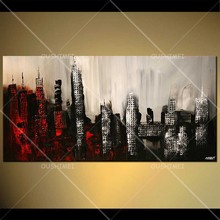 High Quality Pure Hand-painted Oil Painting on Canvas Modern Architectural Style Modern Night City Landscape Home Decoration 2024 - buy cheap