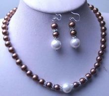 8-12MM Brown Sea Shell Pearl Necklace +Earring AAA 2024 - buy cheap