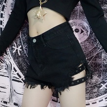 Летние женские шорты в стиле панк-рок, сексуальные модные черные джинсовые шорты с высокой талией 2024 - купить недорого