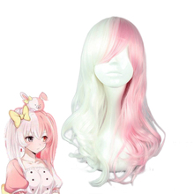 Anime Danganronpa Monomi mujeres Peluca de rizos largos Cosplay disfraz Dangan Ronpa blanco rosa resistente al calor pelucas de pelo sintético 2024 - compra barato