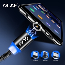 Магнитный зарядный кабель OLAF 2 м, кабель Micro USB для iPhone XR XS Max X, магнитное зарядное устройство USB Type C, светодиодный провод для зарядки, шнур 2024 - купить недорого