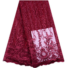 Tela de encaje rojo de alta calidad para vestido de boda, encaje rojo de flores, bordado, S1423 2024 - compra barato