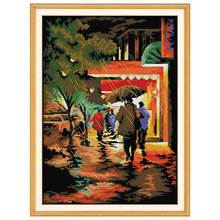 11/14/16/18/27 A streetscape in the rainy night Cross Stitch  h Set Wholesale DIY Cross-stitch Kit Embroidery Needlework 2024 - buy cheap