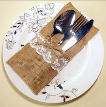 Wedding Table Decoration/table Decorationaccessories Burlap Silverware Holders/country Wedding Jute Lace Pouch Cover  100pcs 2024 - buy cheap