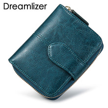 Bifold Oil Wax Genuine Leather  Women Mini Clutch  Wallet Soild Color Coin Pocket Purse Women Leather Card Holder Wallet Bag 2024 - buy cheap