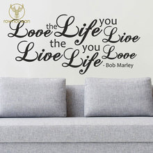 Adesivo de parede "love the life you live", letras de citação, bob marley, decalque de arte para decoração de casa para sala de estar, quarto, mural removível 3q06 2024 - compre barato