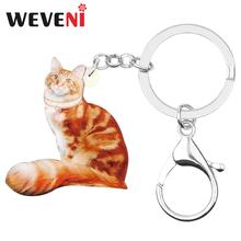 WEVENI Acrylic Cute Sitting Orange Dazed Cat KeyChain Key Rings Fashion Animal Jewelry For Women Girls Teens Charms Lots Gift 2024 - buy cheap