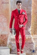 Custom Made Men Suits padrinhos Do Noivo Red Smoking Pico Lapela Best Man 2 peças Noivo Terno (Jacket + Pants + Tie) c581 2024 - compre barato