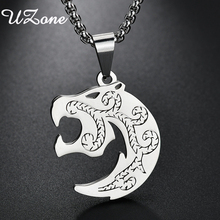 UZone Fashion Sliver Tiger Totem Crescent Pendant Necklaces For Men Cool Jewelry Stainless Steel Necklace Drop Shipping 2024 - buy cheap