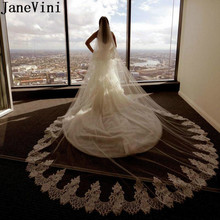 JaneVini Elegant 3.5M Cathedral White Wedding Veils Two Layers Lace Appliques Edge Long Bridal Veil with Comb Brides Accessories 2024 - buy cheap