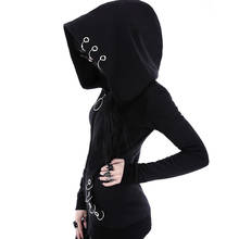 Black Zipper Chains Women's Sweatshirt Plus Size 5XL Hooded Long Sleeve Punk Kpop Women Hoodies 2020 Autumn Gothic Woman Hoody 2024 - buy cheap