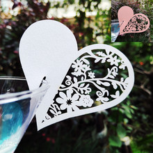 50pcs Heart Shape Cup Wine Glass Card Name Place Cards Laser Cut Wedding Decorations Birthday Bridal Favors Party Supplies 2024 - buy cheap