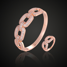 Theresa-Conjunto de anillos y brazaletes de cadena de cobre y circonita para mujer, joyería de boda, color dorado, conjunto de accesorios para hombres y mujeres 2024 - compra barato