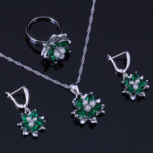 Wonderful Flower Green Cubic Zirconia White CZ Silver Plated Jewelry Sets Earrings Pendant Chain Ring V0295 2024 - buy cheap