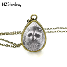 2018 Trendy Raccoon Art Tear Drop Pendant Animal Painting Necklace Glass Dome Cabochon Pendants Gifts 2024 - buy cheap