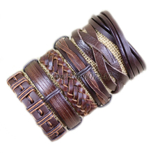Pulseira artesanal de couro genuíno marrom, 6 peças, joias fashion para homens e mulheres, bracelete de marca unissex 2024 - compre barato