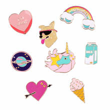 Cute Milk Dog Heart Unicorn Party Horse Rainbow Ice Cream Funny Cool Enamel Metal Brooch Pin Button Badge Jeans Accessories 2024 - buy cheap