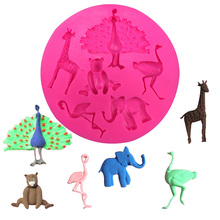 Free shipping peacock flamingo giraffe elephant bear ostrich chocolate cake decorating tools DIY fondant silicone mold T0387 2024 - buy cheap