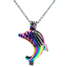 Collar con colgante de Color arcoíris C794, gran cuenta de delfín, jaula de perlas, difusor de Aroma de aceite esencial, medallón 2024 - compra barato