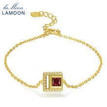 LAMOON S925 925 Sterling Silver Bracelets For Women 4mm Square Natural Red Garnet Gems Yellow Gold Color Fine Jewelry HI050 2024 - buy cheap