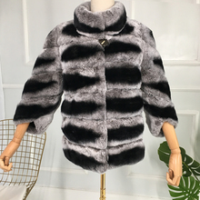 real fur stripe collar coat ashion to keep warm simple and graceful 2024 - buy cheap