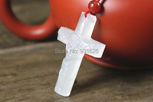 Wholesale 2pcs Chinese Fine Beautiful White Stone Carved Cross Jesus Lucky Pendant Necklace Fashion Jewelry 2024 - buy cheap