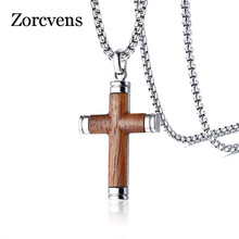 ZORCVENS Vintage Necklace For Men Punk Rock Rosewood Crucifix Cross Pendant Stainless Steel Chains Male Collares Collier Gifts 2024 - buy cheap