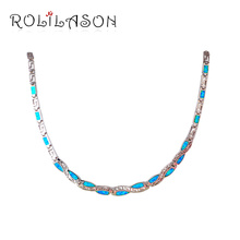 Unique Design Blue Opal Stamped Silver Necklace New Trendy Link Chain Necklaces Pendants Best Love Gift Women Jewelry LN609 2024 - buy cheap