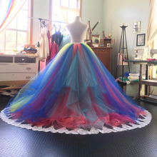 Chic Rainbow Puffy Tulle Skirts For Bridal Pleated Tiered Floor Length Long Tutu Skirt Women With Appliques Custom Made 2018 2024 - buy cheap