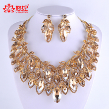 gorgeous Champagne color jewelry sets for bridal wedding party necklace and earrings set dubai fashion big jewelry earrings 2024 - buy cheap