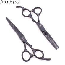 Tesouras Do Cabelo profissional 5.5 "JP AQIABI Preto Tesoura De Corte Desbaste Tesouras Do Barbeiro Tesoura de Cabeleireiro Caixa De Madeira A1010 2024 - compre barato