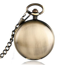 Self Winding Skeleton Pocket Watch Simple Bronze Copper Smooth  Noctilucent Steampunk FOB Chain Automatic Mechanical Xmas Gift 2024 - buy cheap
