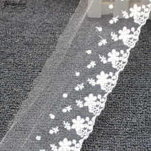 Yackalasi aplique bordado de algodão tule duro tecidos de renda escalopes vestuário aparos pontos flores 8cm 2024 - compre barato