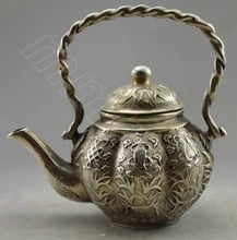 Exquisite Collectible Decorated Old Handwork Tibetan Silver Auspicious Flower Designs Tea Pot 2024 - buy cheap