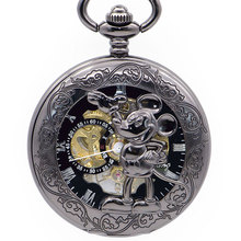 Дропшиппинг ретро мужские карманные часы механические мышь логотип полые резьбы Fob часы модные мужские подарочные часы 2024 - купить недорого
