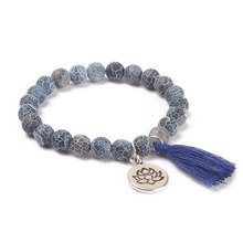 Pulseira lotus buda, pedra natural frisada mala bracelete com borla turkoois, pulseiras femininas de yoga 2024 - compre barato