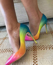 Moraima Snc Pointed Toe High Heel  Shoes Woman Rainbow Patent Leather Sexy Pumps Thin Heels Party Wedding Shoe 12cm Dress Heels 2024 - buy cheap