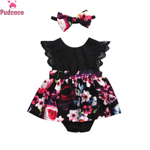 Vestidos infantis estampados para meninas, romper para crianças com estampa floral, vestido tipo tutu 2024 - compre barato