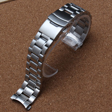 Ремешок металлический для наручных часов, Серебристый браслет с страховочной пряжкой, с изогнутым концом, 18 мм 20 мм 22 мм 24 мм 2024 - купить недорого