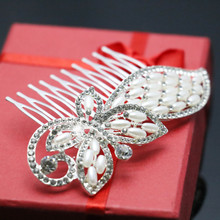 New Wedding Crystal Butterfly Hairpin Headwear Pearl Jewelry Accessories Fashion Hair Comb Hair Clips For Women Girl Female Gift 2024 - buy cheap