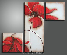 Hot Red 3 Panel Flower Art Modern Abstract Oil Painting Large Canvas Set Home Decoration Hand Painting Picture For Living Room 2024 - buy cheap