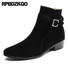 Confortável marrom 2021 queda grossos homens à moda outono curto vintage botas de motocicleta sapatos designer preto camurça booties barato 2024 - compre barato