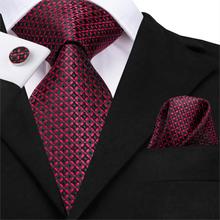 C-3112 Hi-Tie Silk Men Tie Set 8.5cm Luxury Red Plaid Necktie Pocket Square Cufflinks Set Men's Classic Party Wedding Tie Set 2024 - buy cheap