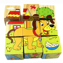 Kid Wooden Cartoon Animal Puzzle Toy 6 Sides Wisdom Jigsaw Early Education Learning Toys For Children Game 9pcs Single 3D Puzzle 2024 - buy cheap