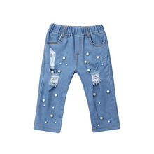 New Baby Kids Girl Summer Casual Shredded Hole Jeans Denim Pants Elastic Trousers 2024 - buy cheap