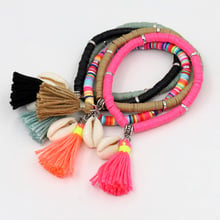 5PCS Different Color Boho Handmade Jewelry Bracelets for Women Girls Beach Accessories Clay Shell Tassel Bracelet 2024 - buy cheap