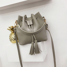 Women Bucket Bag Handbag Tassel Drawstring Small Messenger PU Leather Crossbody Bags Popular 2024 - buy cheap